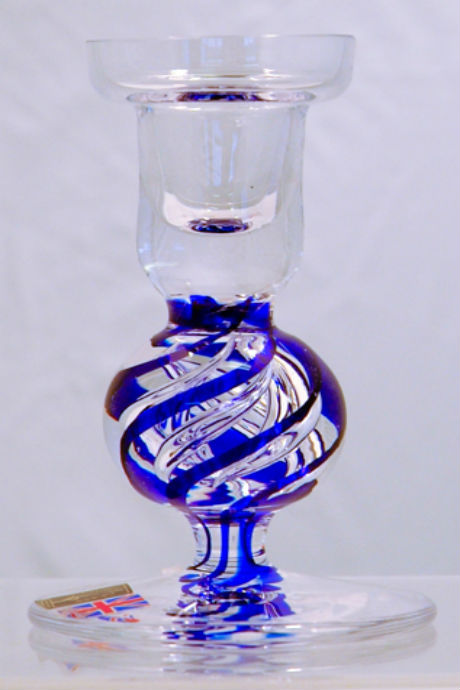 Handmade glass balmoral sapphire candlestick