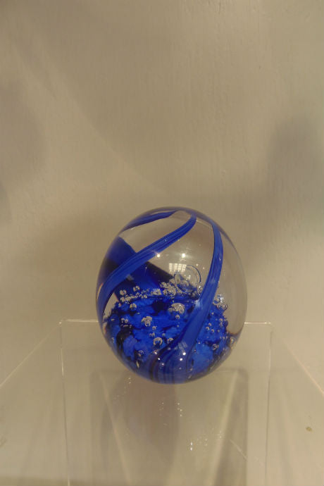 Handmade glass celeste sapphire paperweight