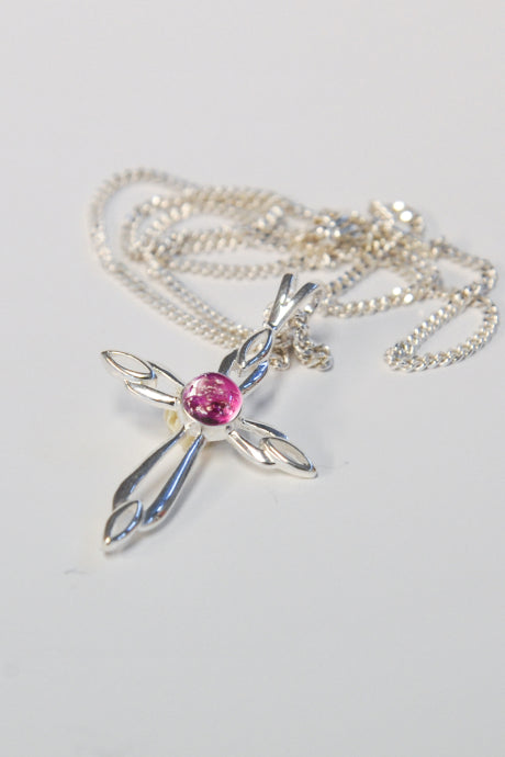 Forever into glass cremation cross necklace