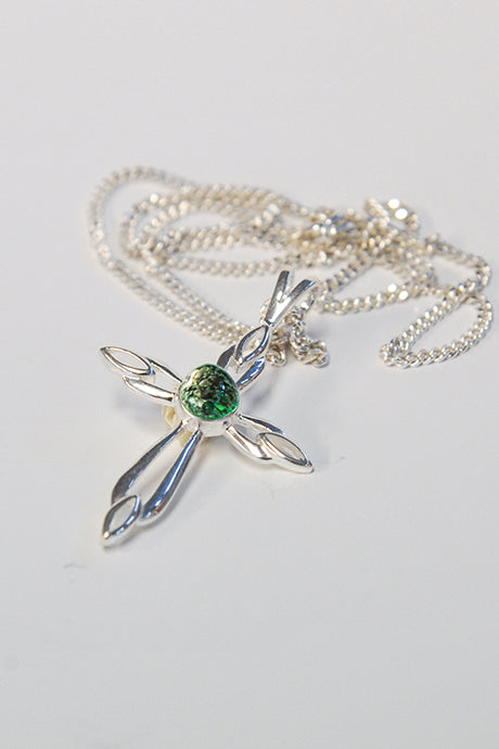 Forever into glass cremation cross necklace