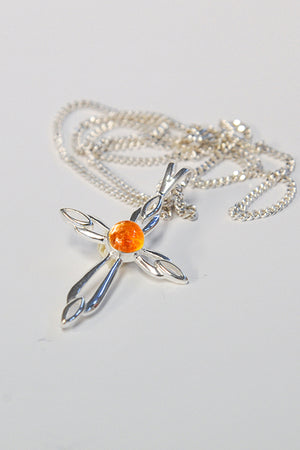 Forever into glass cremation cross necklace
