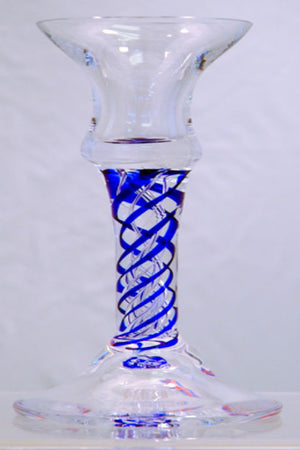 Handmade glass olde english sapphire candlestick