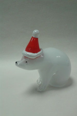 Langham Glass Christmas Polar Bear with Santa Hat