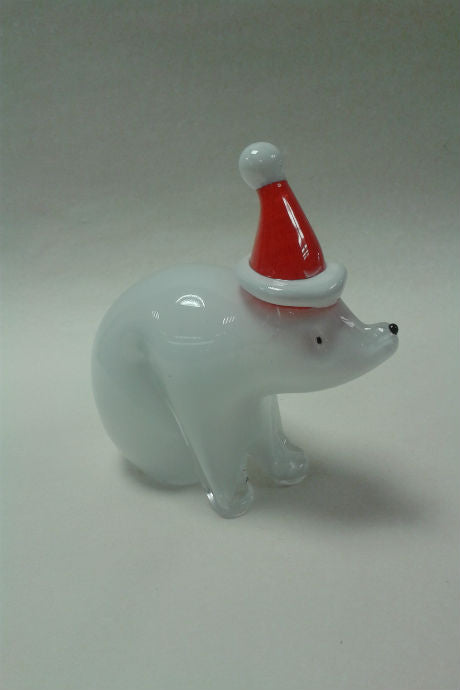 Langham Glass Christmas Polar Bear with Santa Hat
