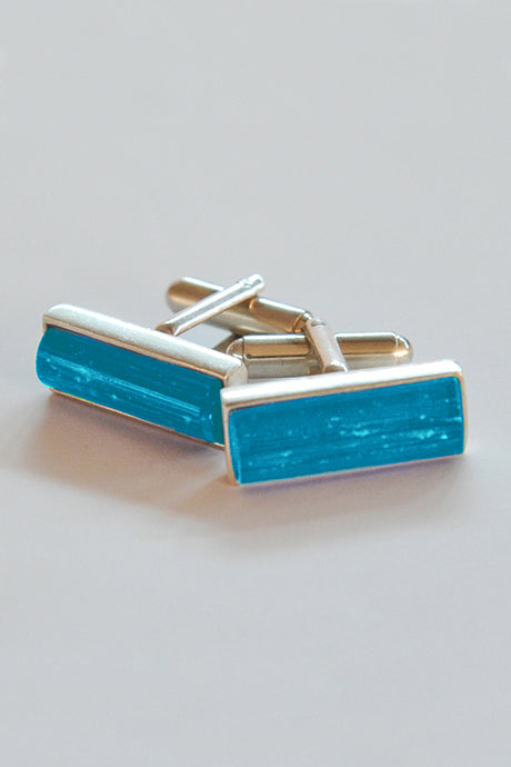 Yellow & Blue Glass Cufflinks - Cuff Daddy